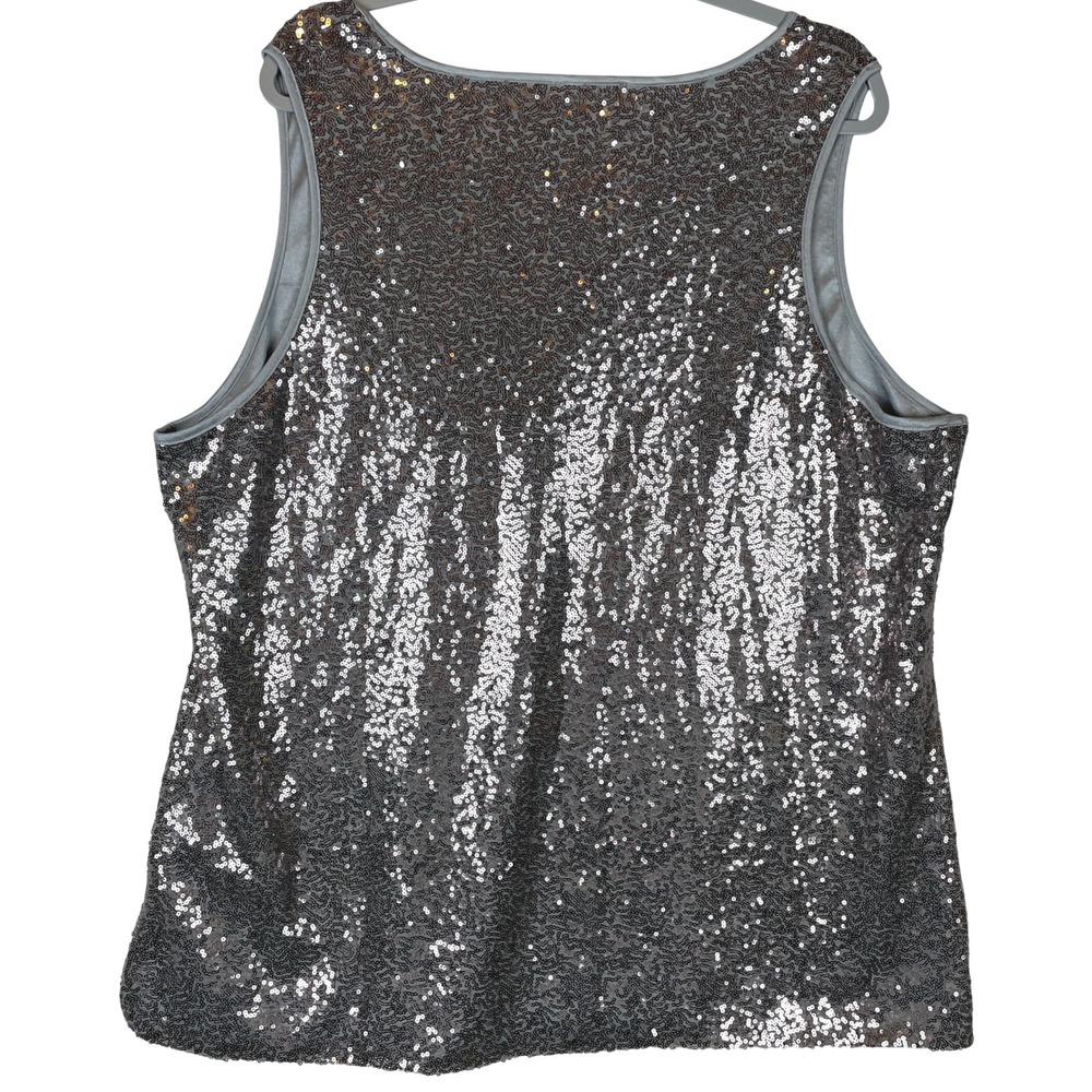 IN'VOLAND Womens 22W Sleeveless Silver Sequin Tank Top Glitter Sparkle - Picture 2 of 7